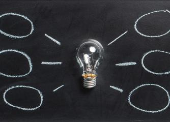 En glödlampa i mitten och ringar som en mindmap runtom
